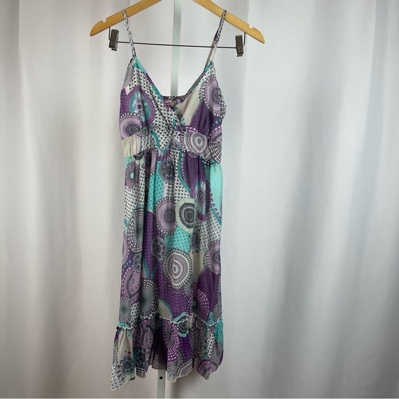 Dy Design Small Boho Ruffle Abstract Circle Flowy Summer Midi Dress Cottagecore - Picture 1 of 9